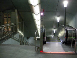 Lift, stairs and escalator down to the platforms