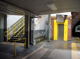 The lift and stairs from the platform for trams to Manchester