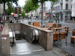 An exit in the foreground, and multiple entrances around in the background