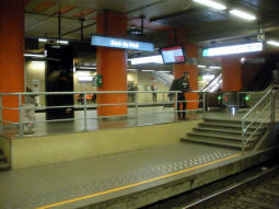 From one of the underground northbound tram platforms, the other one and one of the pairs of metro platforms can be seen