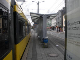 The island platform on the side for trams to Germaniaplatz and Frintrop Unterstra�e