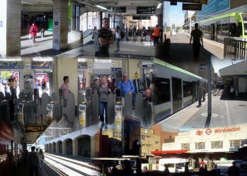 Collage of photos of Wimbledon station