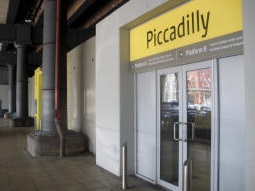 The right-hand of three entrances to platform A for trams via Piccadilly Gardens from Fairfield Street