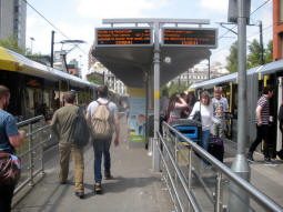 The platforms with the platform for trams via St. Peter's Square or Market Street on the left and the platform for trams to Piccadilly and Ashton-under-Lyne on the right
