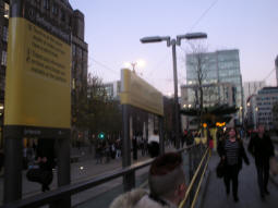 Going up the ramp to the island platform for trams via Exchange Square, Market Street and Piccadilly Gardens