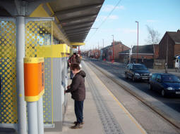 Looking along the platform for trams to Manchester from the Manchester end