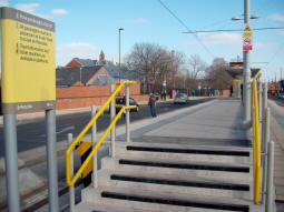 Looking up to the future platform for trams to Ashton-under-Lyne from the Manchester end