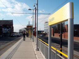 Looking along the platform for trams to Manchester from the Ashton-under-Lyne end