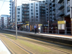 The platform for trams to Manchester from the other platform