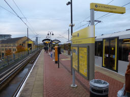 The island platform from the side for trams to Manchester