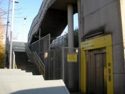 The stairs and lift to the platform for trams to Rochdale