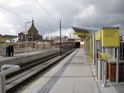 Looking along the platform for trams to Rochdale