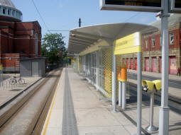 Looking along the platform for trams to Rochdale Town Centre