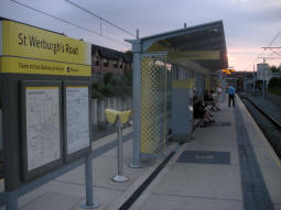 Looking along the platform for trams to East Didsbury and Manchester Airport