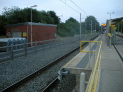 Looking along the platform for trams to East Didsbury and Manchester Airport from the ramp at the St Werburgh's Road (the street) end