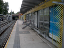 Looking along the platform for trams to East Didsbury