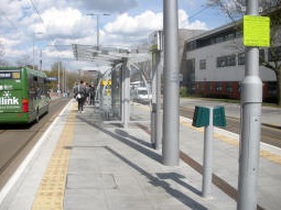 Looking along the side of the platform for trams to the city centre