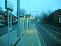 Looking along the platform for trams to Beeston and Toton Lane