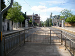The stop viewed from an island in the middle of the neighbouring pedestrian crossing