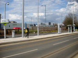 The platform for trams to the city centre from the other platform