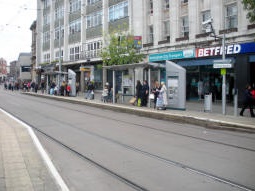 The platform for trams to Hucknall and Phoenix Park from the trams to Station Street side