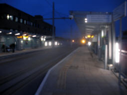 The platforms from by platform B for trams to Beeston and Toton Lane (blurry)