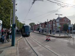 The platforms with the one for trams to the city centre on the left and the one for trams to Hucknall and Phoenix Park on the far right, with the middle face used for reversing occasionally