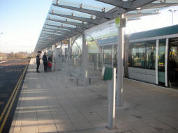 The bus stops by platforms A and C