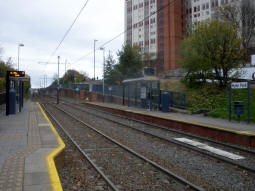 The platforms from by the one for trams to Meadowhall Interchange and Parkgate
