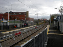 The Tram-Train platforms from the side for trams to Parkgate