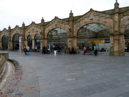The entrance to the railway station, through which the Supertram stop can be accessed via the footbridge